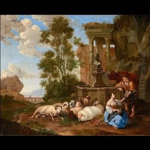 Resting By The Fountain by Hubert Robert