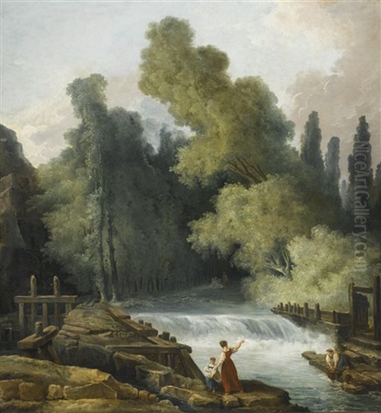 Washerwomen At A Waterfall - view 1