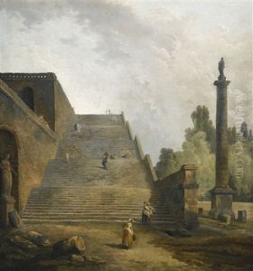 Figures Walking Up A Monumental Staircase