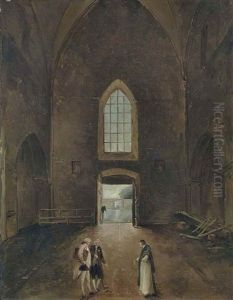 Hubert Robert Et Un Amateur Visitant Une Tombe Dans Une Eglise by Hubert Robert