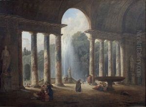 Vue Interieure De La Loggia De La Villa Medicis by Hubert Robert
