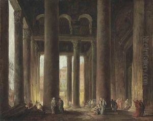 The Portico Of The Pantheon, Rome by Hubert Robert