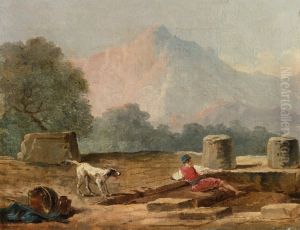 A Boy And A Dog Among Ruins by Hubert Robert