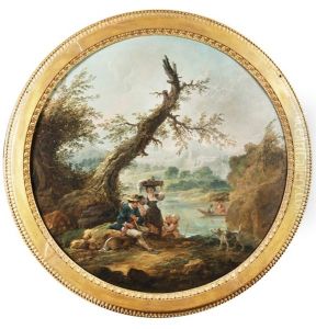 La Lavandiere Et Le Berger Pres D'un Etang by Hubert Robert