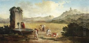 L'ete : La Moisson Dans La Campagne Romaine by Hubert Robert