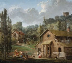 Lavandieres Dans Un Paysage De Fantaisie by Hubert Robert