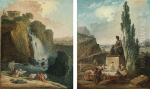 The 'fountain Of Liberty'; Artists Sketching At Tivoli (pair)