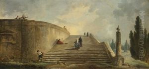 A Grand Staircase by Hubert Robert