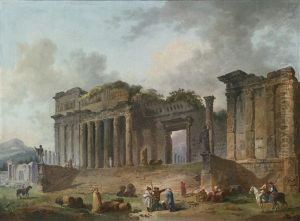 An Architectural Capriccio With An Artist Sketching In The Foreground