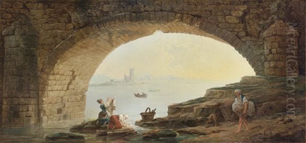 L'arche D'un Pont Avec Des Lavandieres - view 1