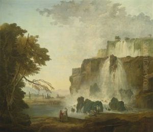 Landscape With Painters Near A Waterfall