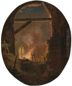 A Night-time Scene With Buildings Ablaze by Hubert Robert