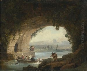Washerwomen At Work Under The Arch Of A Bridge by Hubert Robert