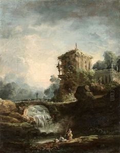 Paysage Au Pont Et A La Cascade by Hubert Robert