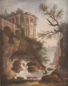 Paysage Pres De Tivoli Avec La Vue Du Temple De La Sibylle by Hubert Robert