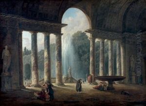 Fontaine Sous Un Portique Ou Le Portique De La Villa Medicis by Hubert Robert