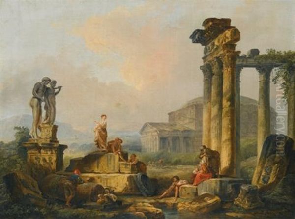 A Landscape With Shepherds And Shepherdesses Among Ancient Ruins, With The Statue Of Castor And Pollux And The Pantheon Beyond - view 1