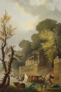 Capriccio With Ancient Temple By A Canal