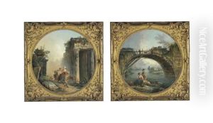 The Ruins (+ The Old Bridge; Pair) by Hubert Robert