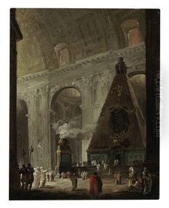 The Catafalque Of Pope Benedict Xiv In Saint Peter's, Rome by Hubert Robert