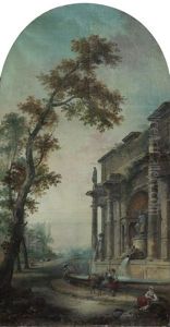 Famille Et Lavandieres Au Pied D'une Fontaine