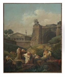 La Decouverte Par Ciceron De La Tombe D'archimede A Syracuse, Pres De La Porte D"agrigente (+ Homere Aveugle Chantant Sous La Statue De Diane; 2 Works) by Hubert Robert