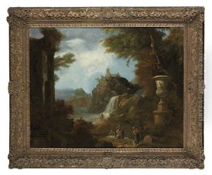 An Architectural Cappriccio With Washerwomen By A River