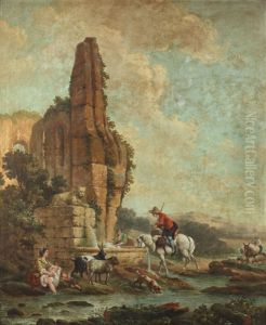 Bergere Et Voyageurs Pres De La Fontaine Bergere Et Voyageurs Pres De La Fontaine