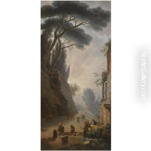 A Capriccio View Of Rome With Figures Loaded With Amphorae, The Pyramid Of Mucius Scaevola In The Distance