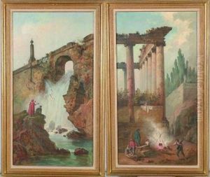 Personnages Dans Des Ruines Antiques (pair) by Hubert Robert