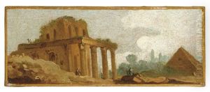 A Capriccio With Figures Amongst Roman Ruins (+ A Companion Painting; Pair) by Hubert Robert