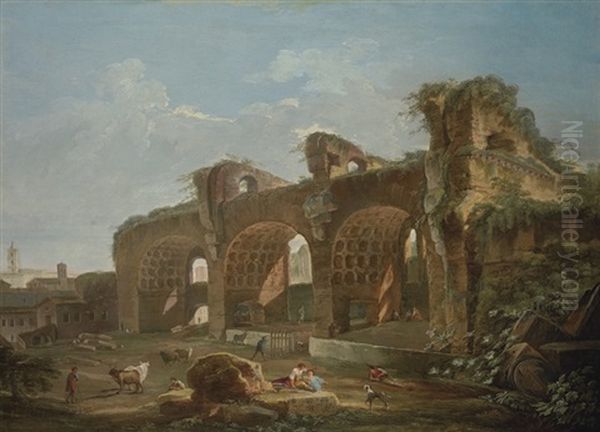 A View Of The Basilica Maxentius And Constantine, Rome, With Peasants And Cattle In The Foreground - view 1
