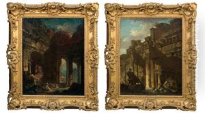 Ruines Romaines Animees (pair) by Hubert Robert