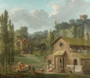 Vue D'un Parc Avec Un Lavoir Au Pied D'une Tour Vue D'un Parc Avec Un Lavoir Au Pied D'une Tour