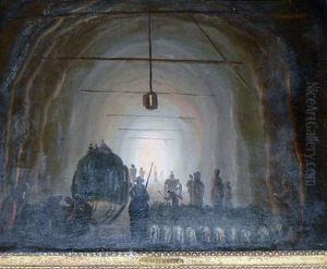 Chariot, Troupeau Et Paysans Dans Un Tunnel Creuse Dans La Roche by Hubert Robert
