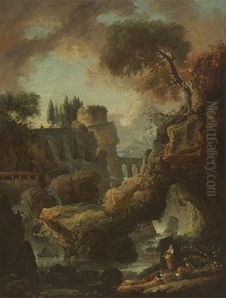 A View Of Tivoli With Travelers Resting By A Cascade - view 1