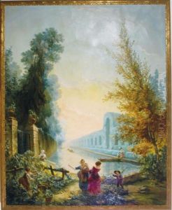 Elegant Figures Boating In The Park (+ Another; 2 Works)