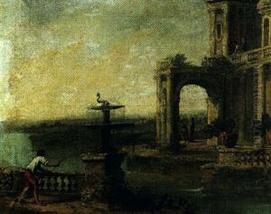 Terrasse D'un Palais Classique En Bord De Lac by Hubert Robert