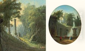 Fontaine Dans Un Parc Classique Anime De Personnages by Hubert Robert