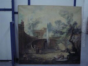 Lavandieres Au Pied D'une Fontaine Pres D'un Escalier