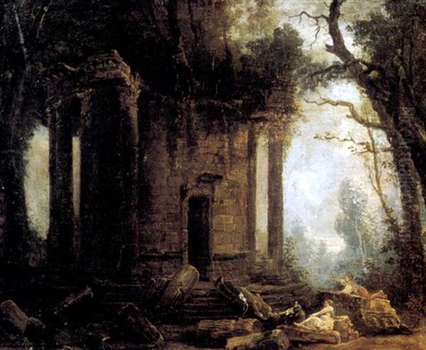 Personnages Aupres De Ruines D'un Temple De Vesta - view 1