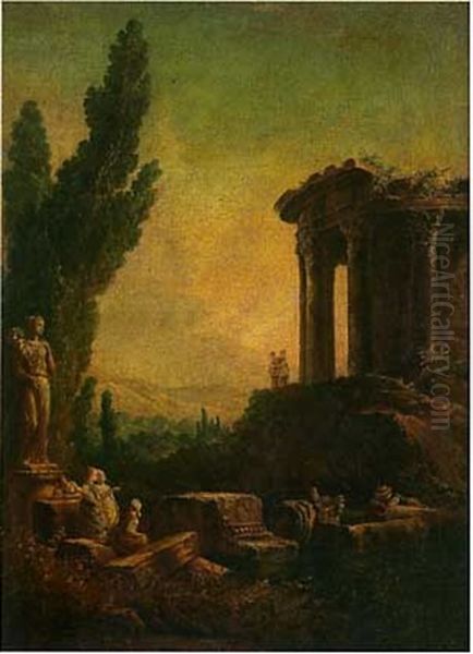 Paysage Classique Avec Le Temple De Vesta Et Des Ruines Romaines - view 1