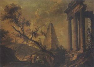 Monuments Antiques Dans Un Paysage Anime De Personnages