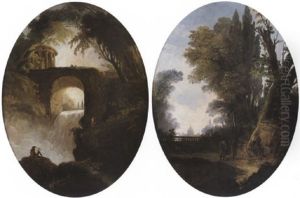 Dessinateur Devant La Cascade Et Le Temple De Tivoli by Hubert Robert