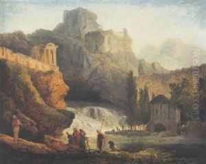 Pecheurs Et Lavandieres Au Pied Des Cascatelles De Tivoli