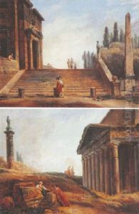 Gentilhomme Devant L'escalier D'un Monument Antique by Hubert Robert