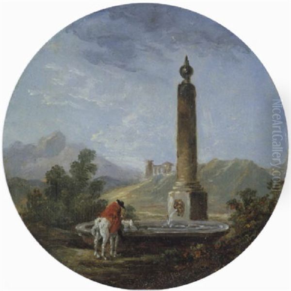 Italienische Landschaft Mit Einem Reiter An Einem Brunnen - view 1