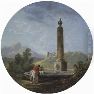 Italienische Landschaft Mit Einem Reiter An Einem Brunnen by Hubert Robert