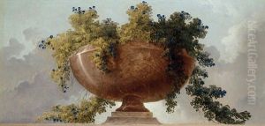 A Porphyry Vase With Flowers And Garlands Silhouetted Against The Sky