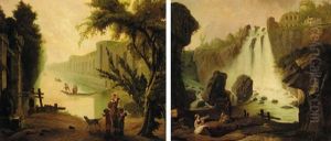 An Italianate Landscape With Figures Before A Canal by Hubert Robert